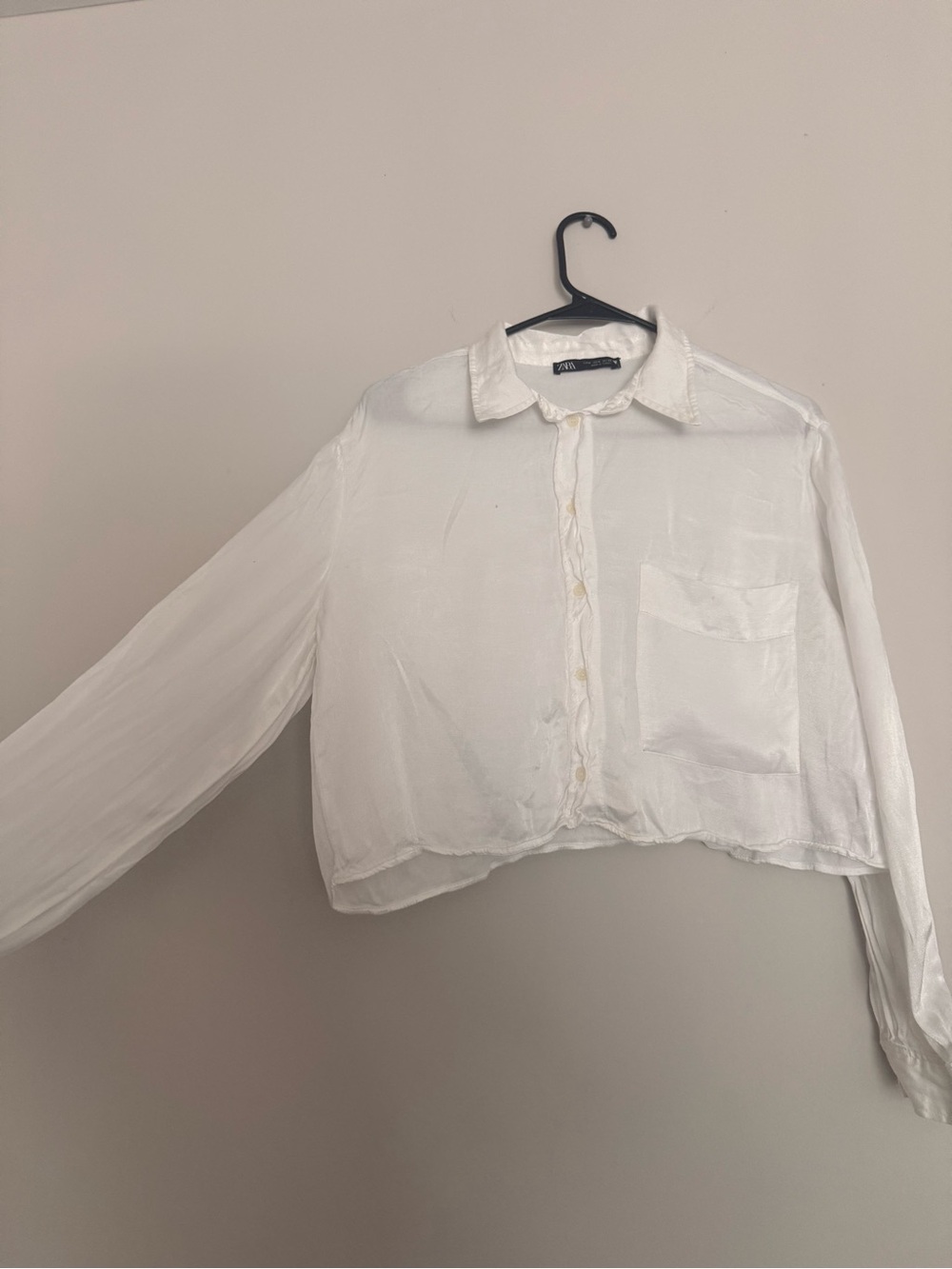 Zara White Cropped Button-Down Shirt - Picture 1 of 3